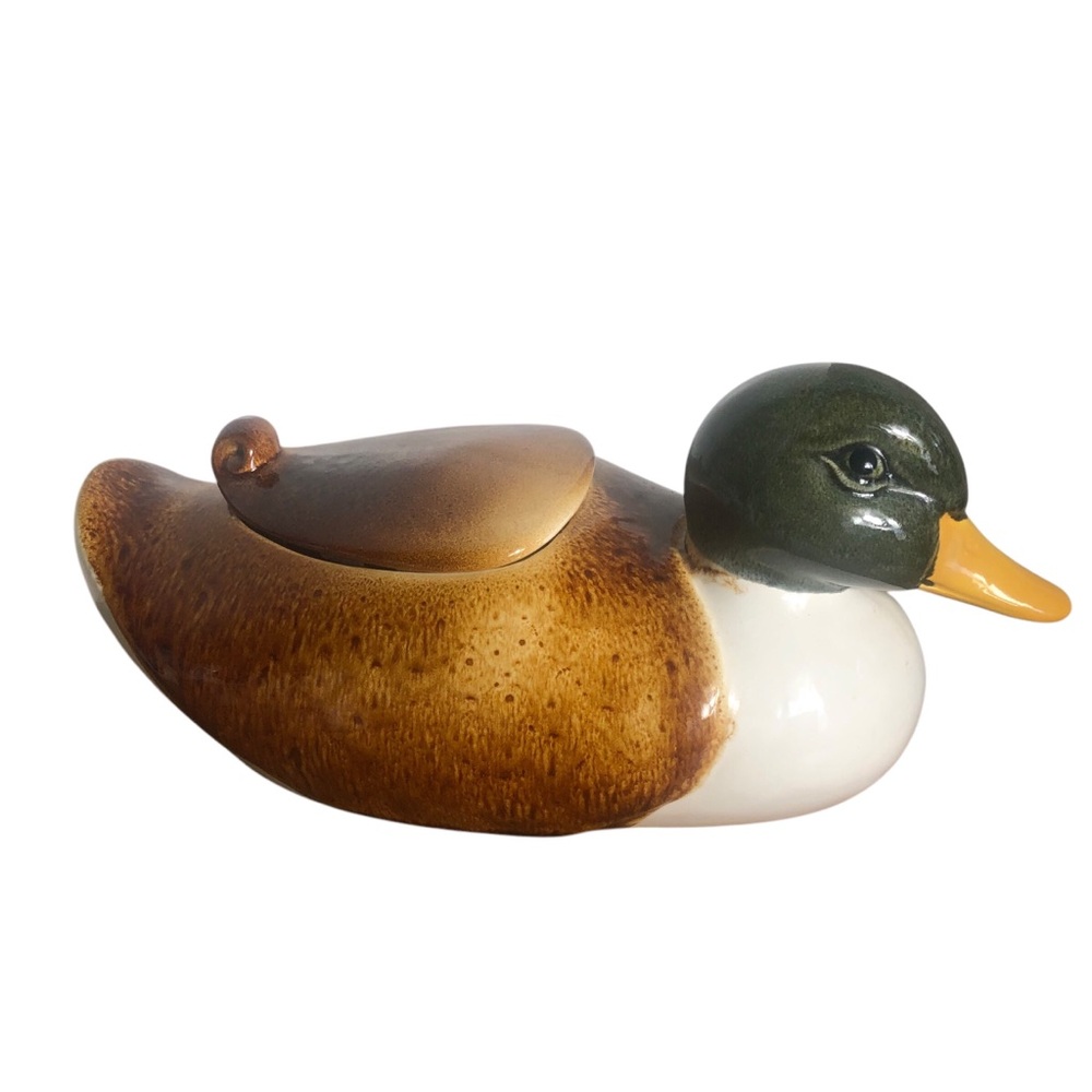 Vintage glazed ceramic Kamenstein duck canister tureen 14 inches